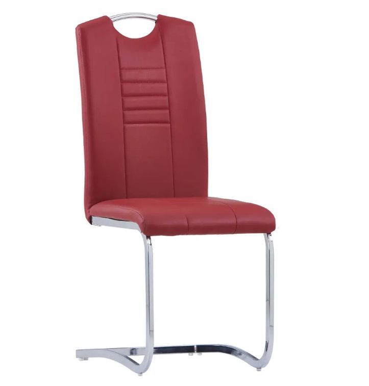 Chaise de salle à manger simili cuir rouge et métal chromé Divine - Lot de 2 - Photo n°2