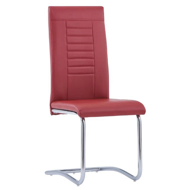 Chaise de salle à manger simili cuir rouge et métal chromé Patchou - Lot de 2 - Photo n°2