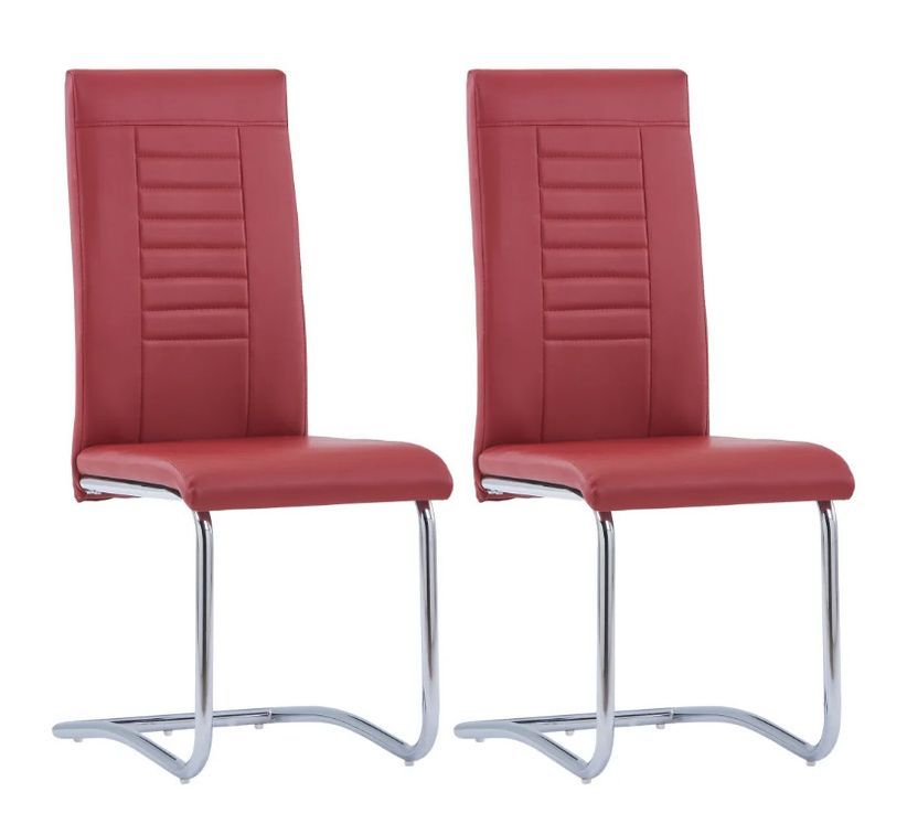 Chaise de salle à manger simili cuir rouge et métal chromé Patchou - Lot de 2 - Photo n°1
