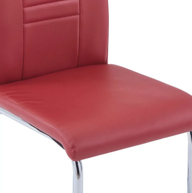 Chaise de salle à manger simili cuir rouge et métal chromé Patchou - Lot de 2 - Photo n°6