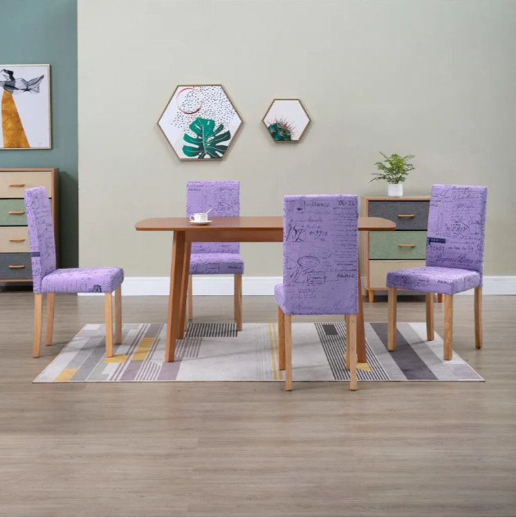Chaise de salle à manger tissu violet et bois clair Hertie - Lot de 4 - Photo n°5