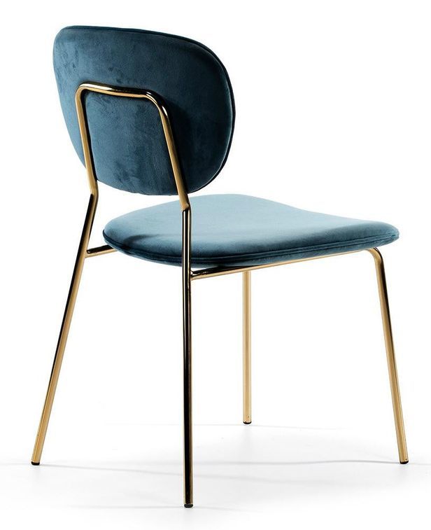 Chaise de salle à manger velours bleu et pieds métal doré Lyam - Photo n°3