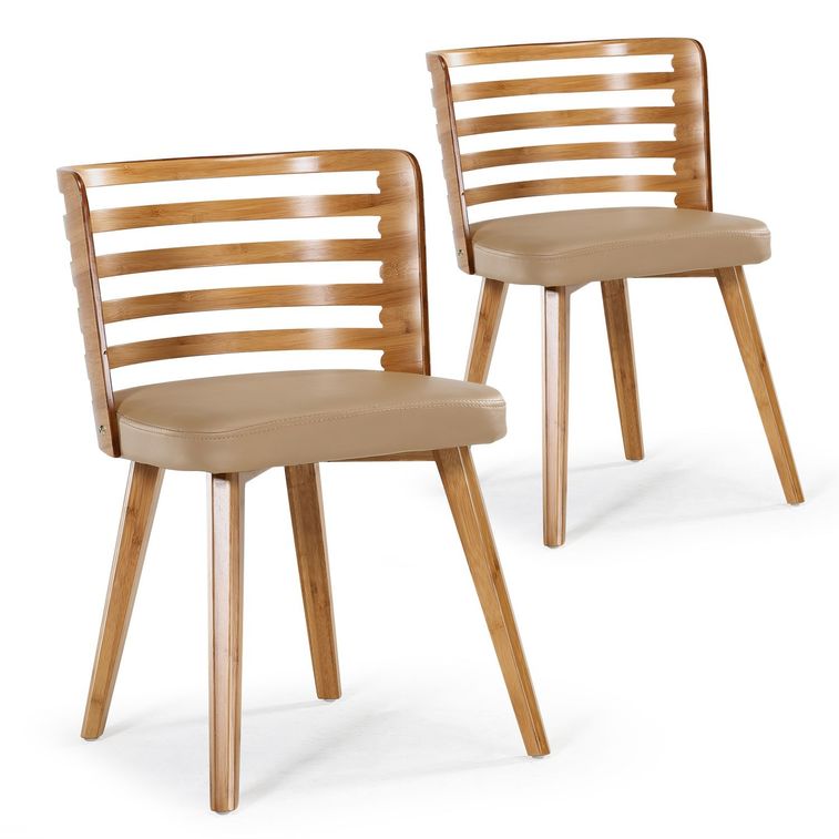 Chaise design bois naturel et simili crème Rouby - Lot de 2 - Photo n°2