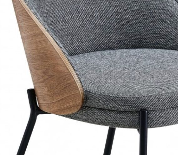 Chaise design en bois de noyer et tissu gris Kazole - Photo n°3