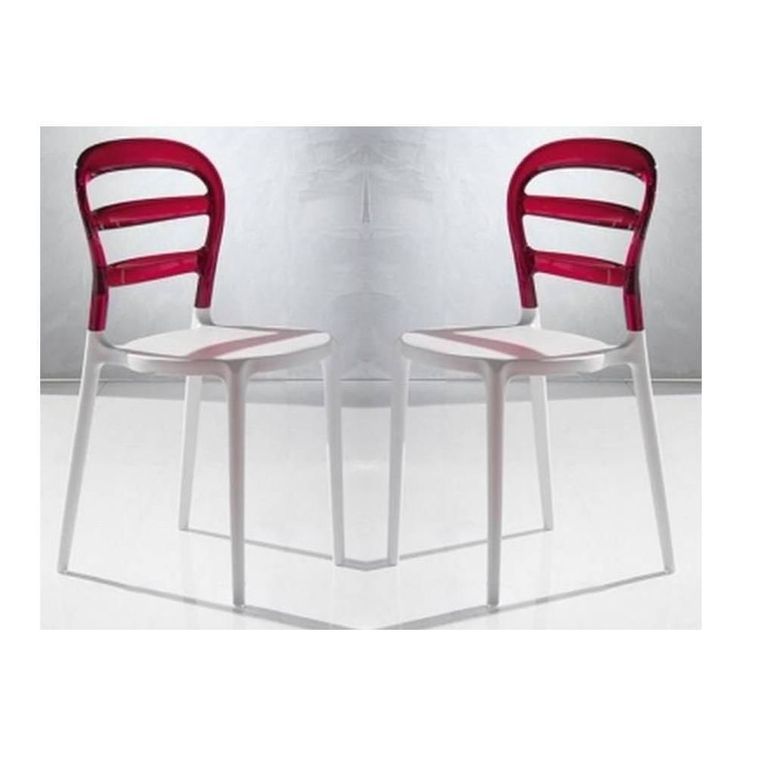 Chaise design laquée blanc et polycarbonate rouge Verza- Lot de 4 - Photo n°3