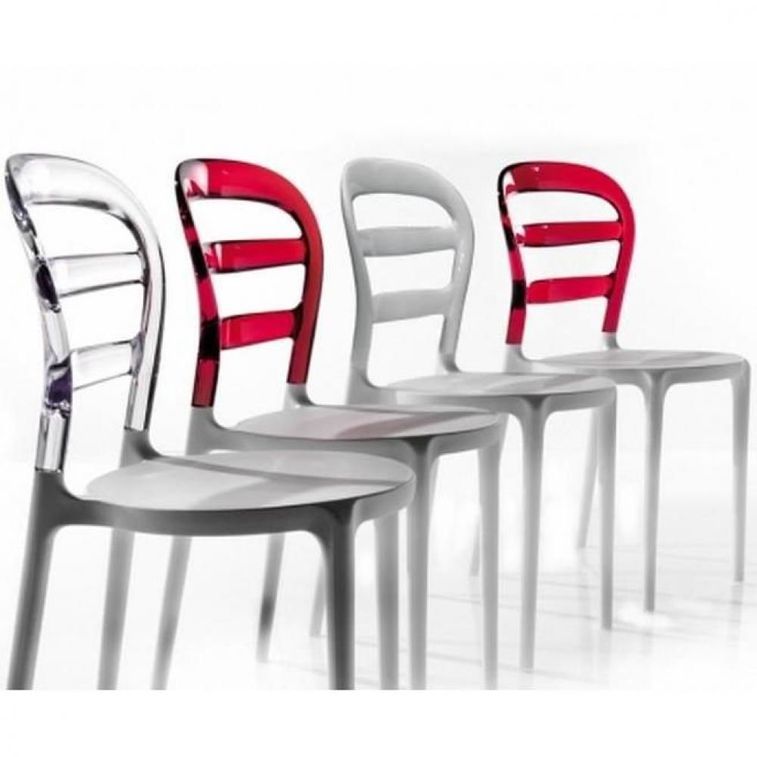 Chaise design laquée blanc et polycarbonate rouge Verza- Lot de 4 - Photo n°4