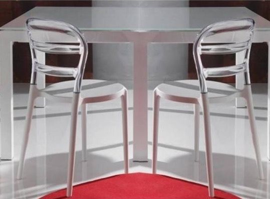 Chaise design laquée blanc et polycarbonate transparent Verza- Lot de 4 - Photo n°2