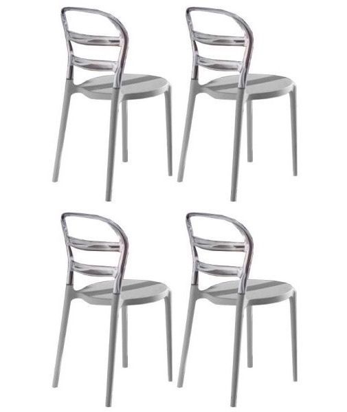 Chaise design laquée blanc et polycarbonate transparent Verza- Lot de 4 - Photo n°1