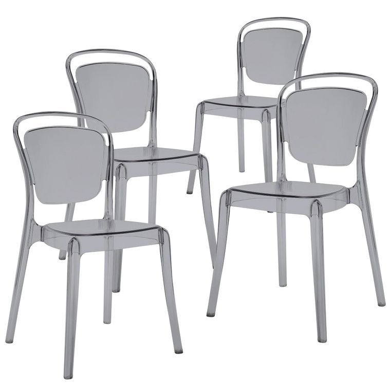 Chaise empilable PVC gris foncé Millie - Lot de 4 - Photo n°1