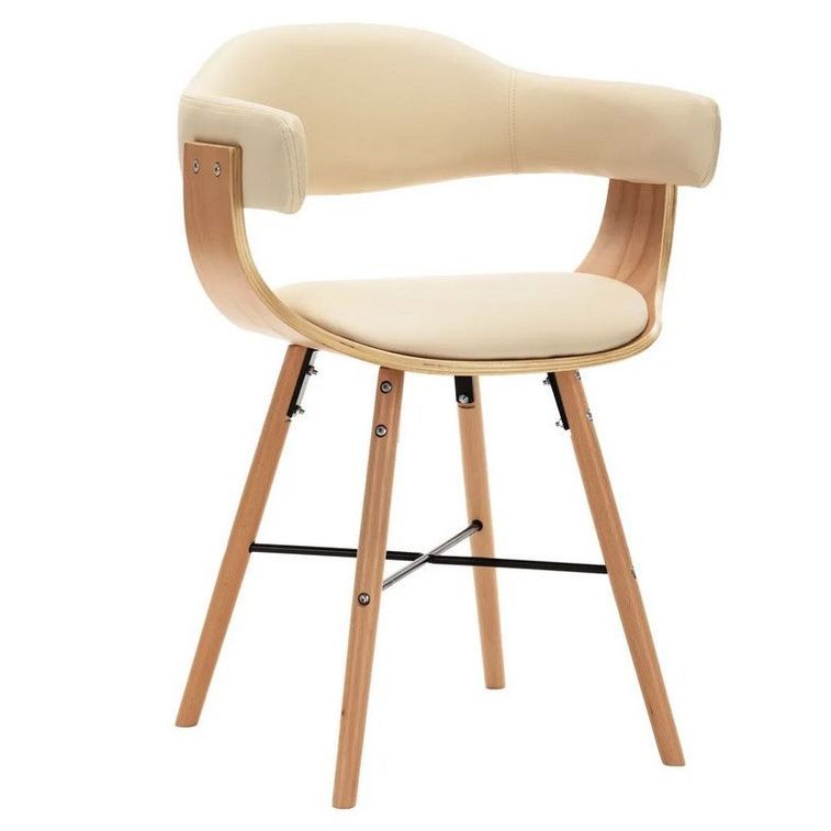 Chaise en bois clair et similicuir crème Akota - Lot de 2 - Photo n°2