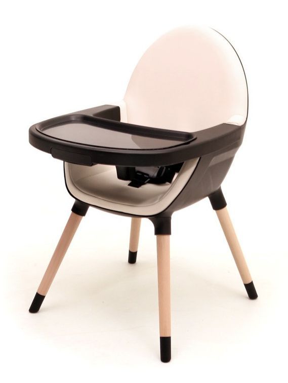 Chaise haute bébé tissu beige coque noire et pieds hêtre Essentiel - Photo n°3