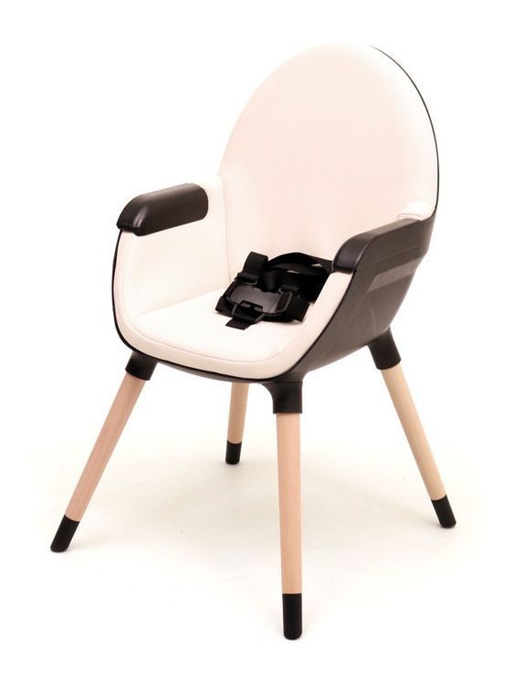 Chaise haute bébé tissu beige coque noire et pieds hêtre Essentiel - Photo n°4