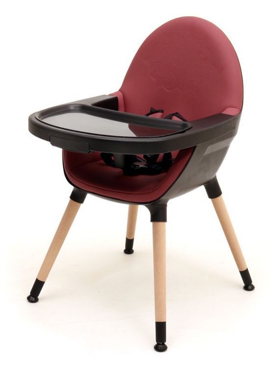 Chaise haute bébé tissu bordeaux et pieds hêtre massif Confort - Photo n°3