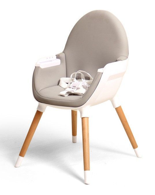 Chaise haute bébé tissu gris et pieds hêtre massif clair Webaby - Photo n°2