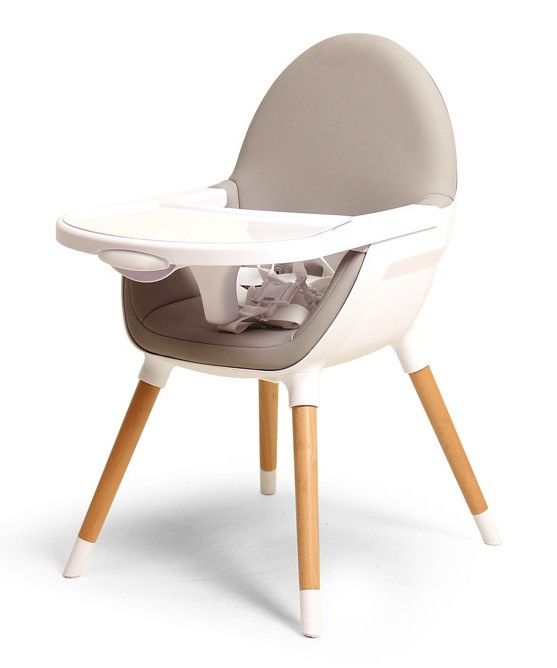 Chaise haute bébé tissu gris et pieds hêtre massif clair Webaby - Photo n°3