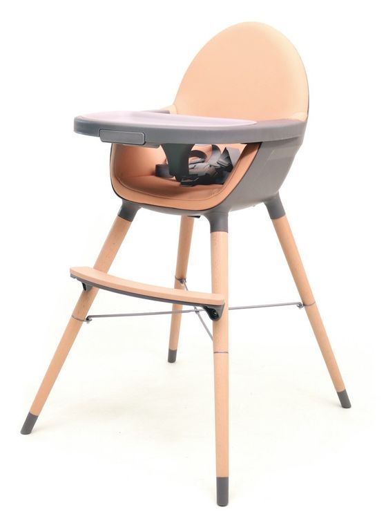 Chaise haute bébé tissu orange et pieds hêtre massif Essentiel - Photo n°1