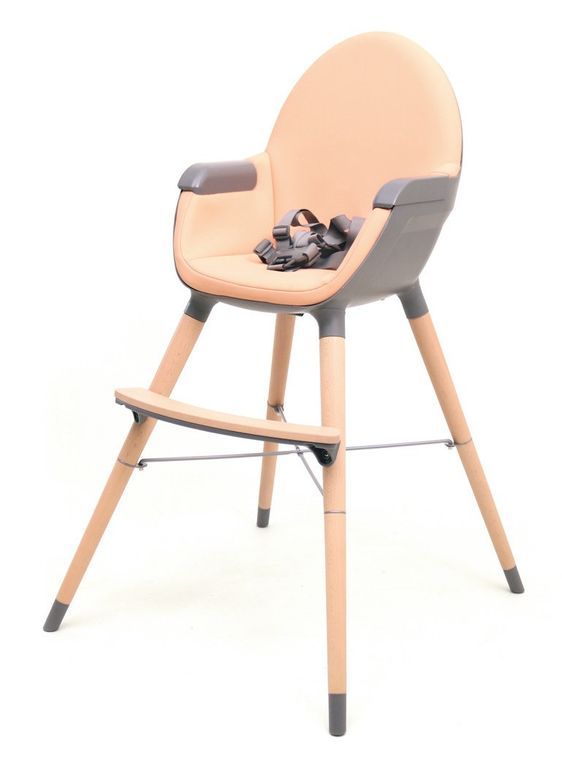Chaise haute bébé tissu orange et pieds hêtre massif Essentiel - Photo n°2