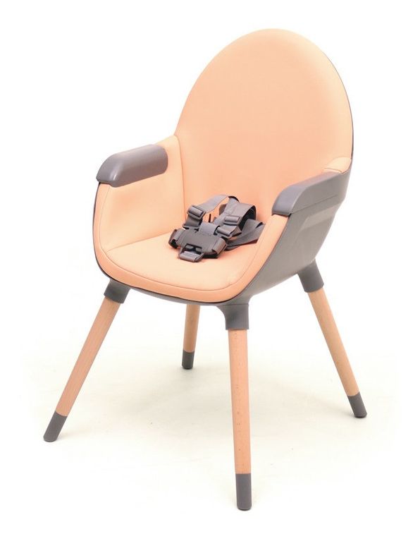 Chaise haute bébé tissu orange et pieds hêtre massif Essentiel - Photo n°3