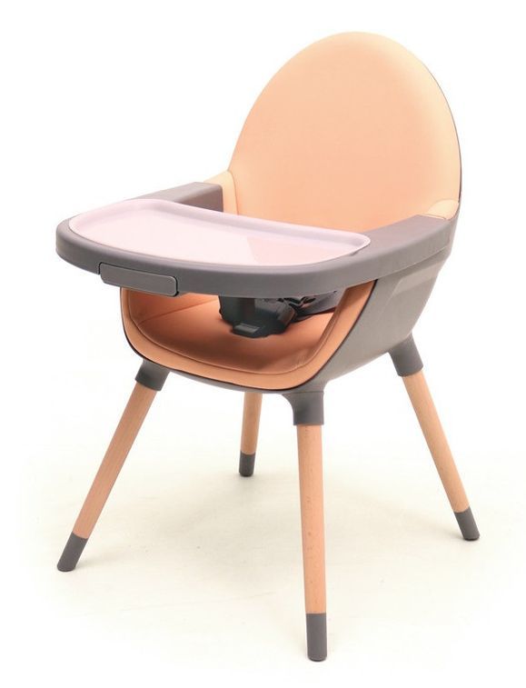 Chaise haute bébé tissu orange et pieds hêtre massif Essentiel - Photo n°4