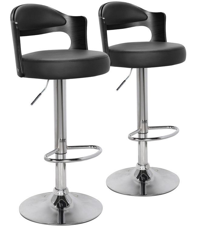 Chaise haute moderne similicuir noir Buli - Lot de 2 - Photo n°1