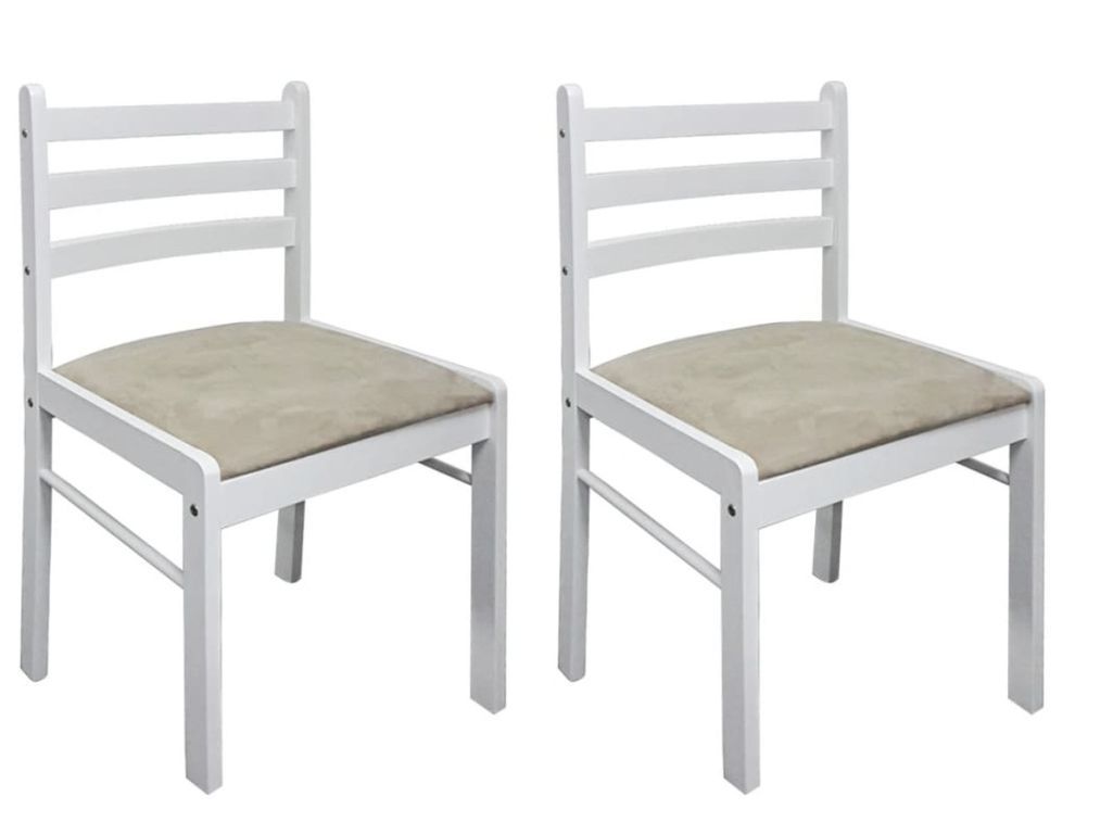Chaise hévéa massif blanc et assise tissu Yano - Lot de 2 - Photo n°1