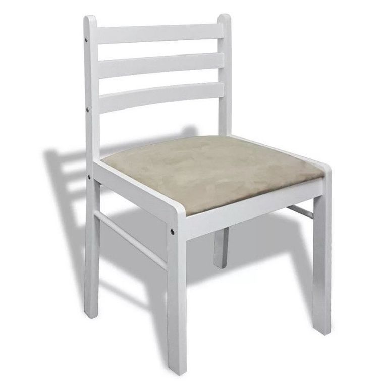 Chaise hévéa massif blanc et assise tissu Yano - Lot de 2 - Photo n°2