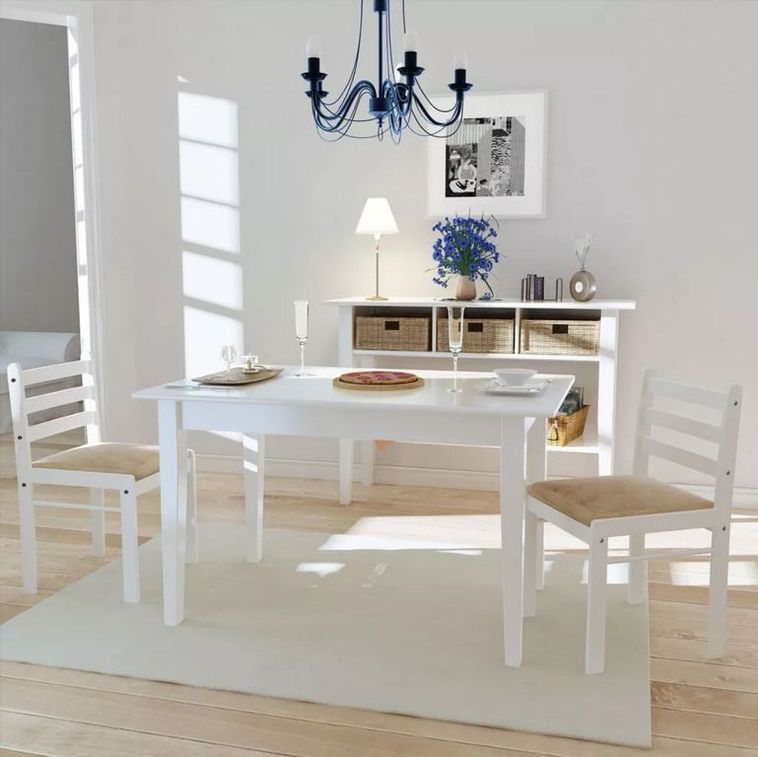 Chaise hévéa massif blanc et assise tissu Yano - Lot de 2 - Photo n°5
