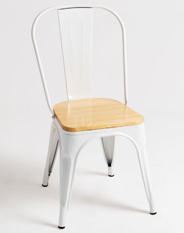 Chaise industrielle acier blanc brillant et assise pin massif clair Kontoir - Lot de 2 - Photo n°1