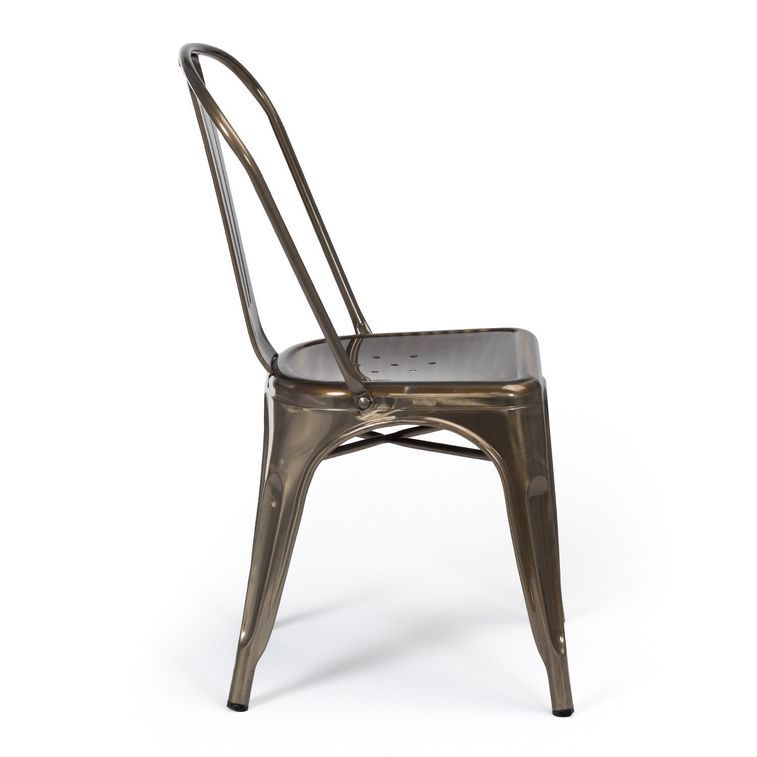 Chaise industrielle acier brossé brillant bronze luxe - Photo n°3