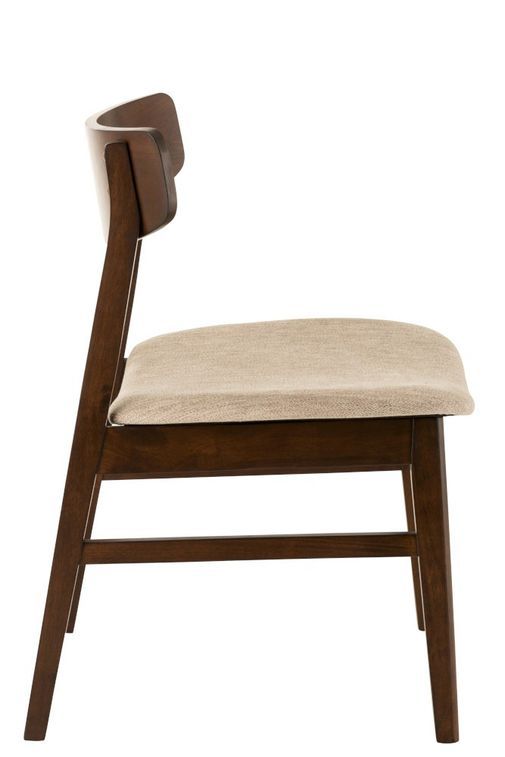 Chaise bois d'hévéa marron et tissu-beige Keni - Photo n°3