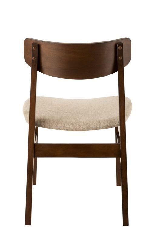 Chaise bois d'hévéa marron et tissu-beige Keni - Photo n°5