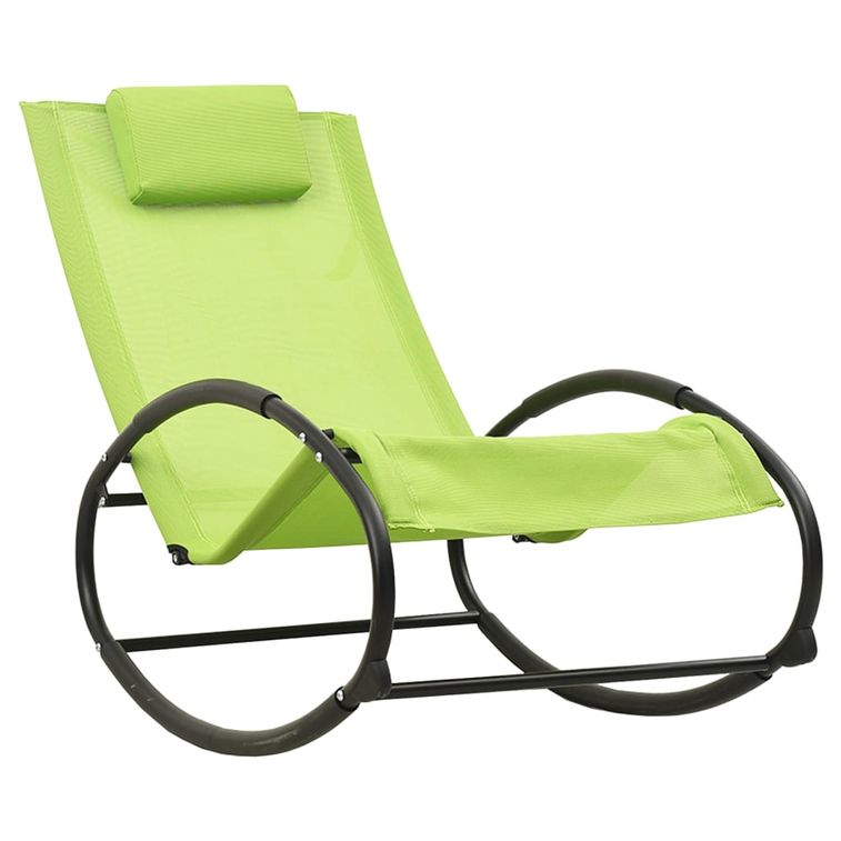 Chaise longue avec oreiller Acier et textilène Vert - Photo n°1