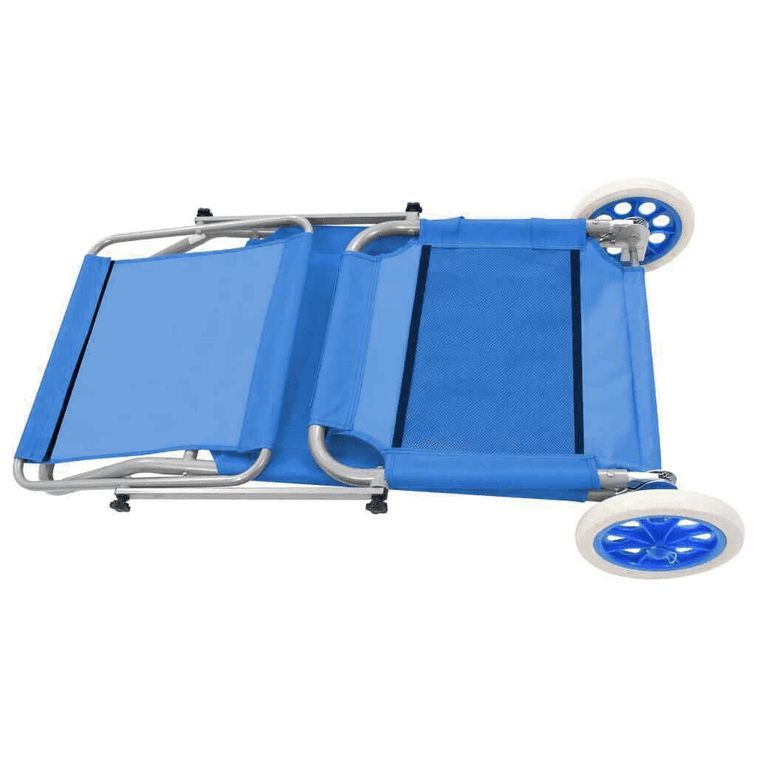Chaise longue pliable à roulettes tissu bleu et métal Durra - Photo n°3
