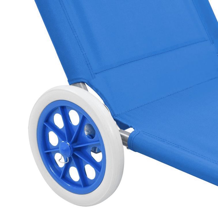 Chaise longue pliable à roulettes tissu bleu et métal Durra - Photo n°5