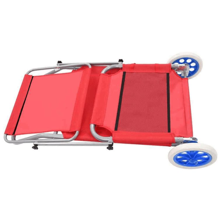 Chaise longue pliable à roulettes tissu rouge et métal Durra - Photo n°4