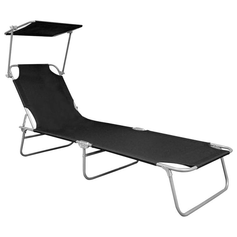 Chaise longue pliable avec auvent Noir Aluminium - Photo n°2