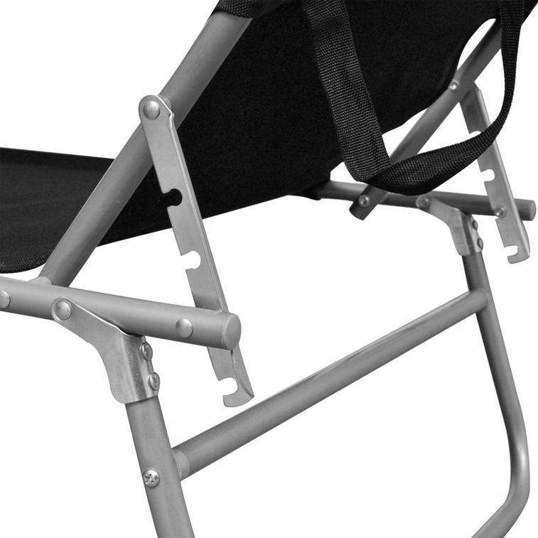 Chaise longue pliable avec auvent Noir Aluminium - Photo n°5
