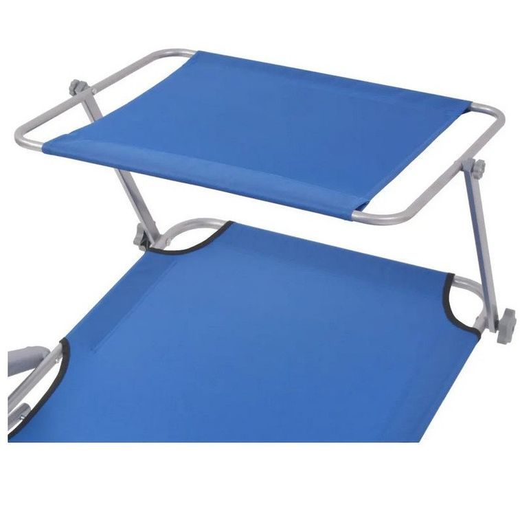 Chaise longue pliable avec auvent tissu bleu et métal gris Zita - Photo n°3