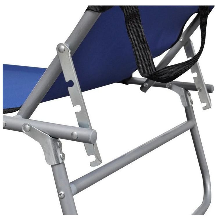 Chaise longue pliable avec auvent tissu bleu et métal Sher - Photo n°2