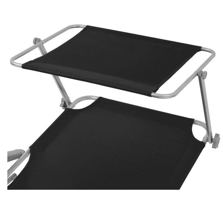 Chaise longue pliable avec auvent tissu noir et métal gris Zita - Photo n°3
