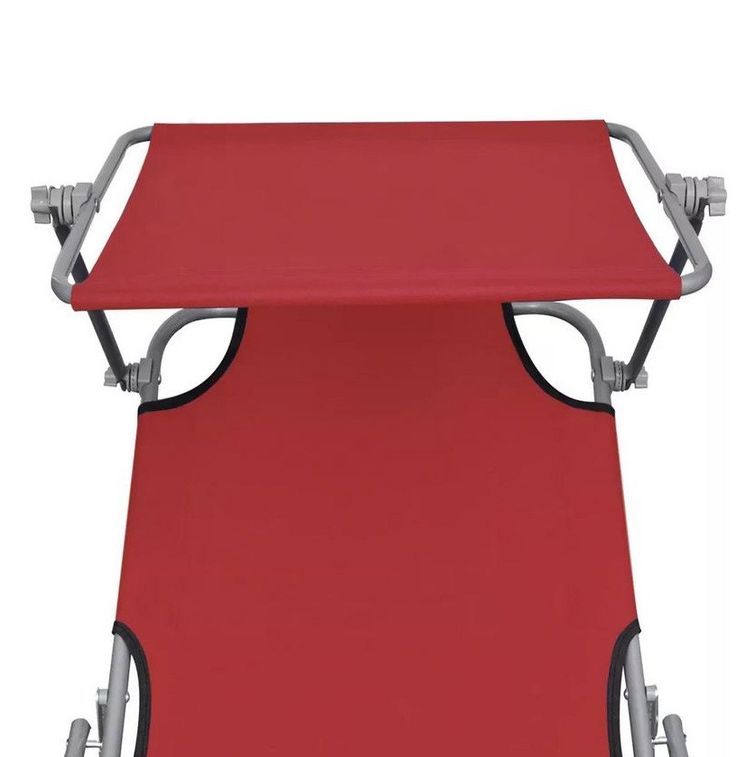 Chaise longue pliable avec auvent tissu rouge et métal Sher - Photo n°2