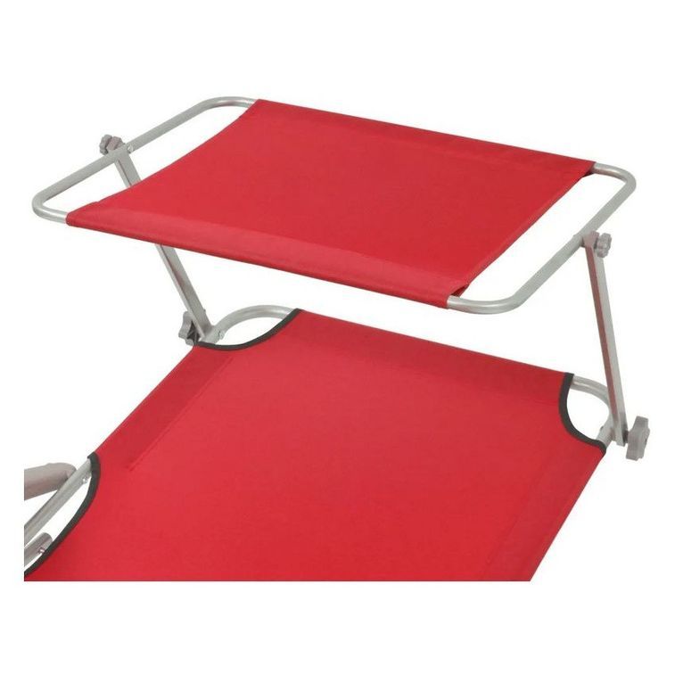 Chaise longue pliable avec auvent tissu rouge et métal Zita - Photo n°2