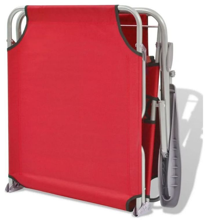 Chaise longue pliable avec auvent tissu rouge et métal Zita - Photo n°4