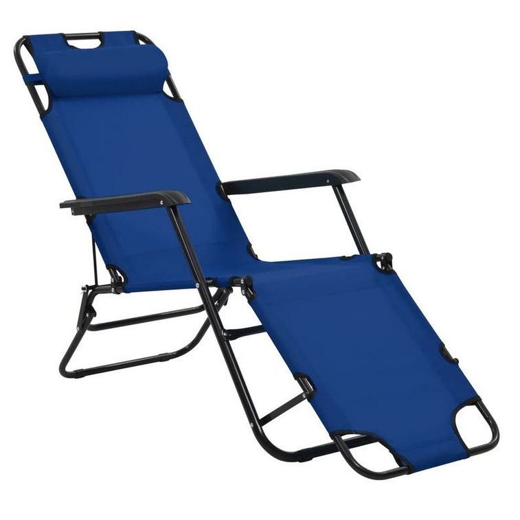 Chaise longue pliable tissu bleu et métal Cordi - Lot de 2 - Photo n°1