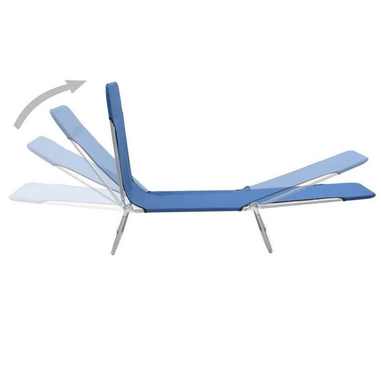 Chaise longue pliable tissu bleu et métal gris Umpki - Lot de 2 - Photo n°2