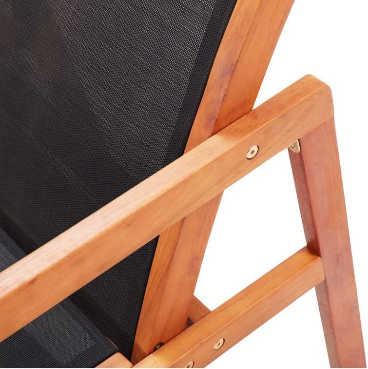 Chaise longue textilène noir et eucalyptus massif clair Teis - Photo n°3