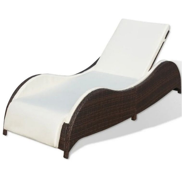 Chaise longue tissu blanc et résine tressée marron Leffo - Photo n°1