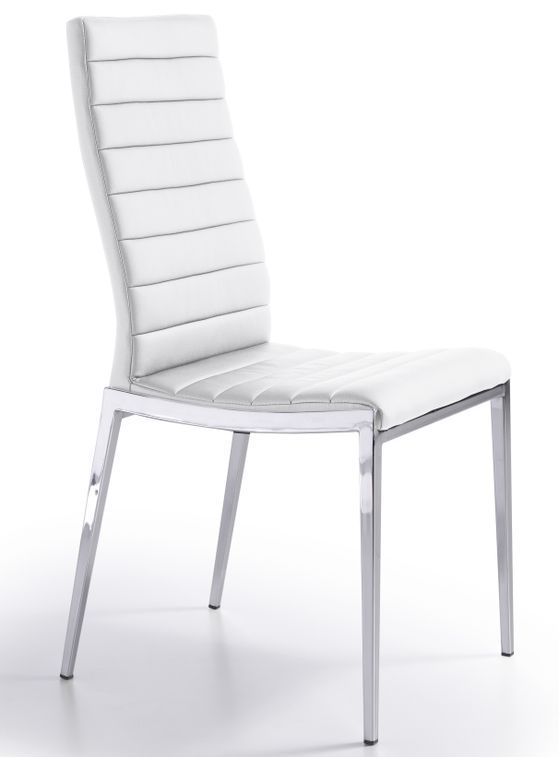 Chaise matelassée similicuir blanc et pieds acier Dona - Lot de 4 - Photo n°1