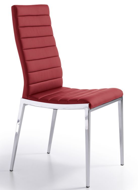 Chaise matelassée similicuir rouge et pieds acier inoxydable Dona - Photo n°1
