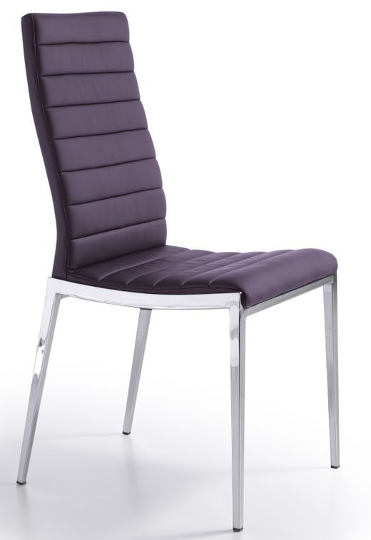 Chaise matelassée similicuir violet et pieds acier inoxydable Dona - Photo n°1